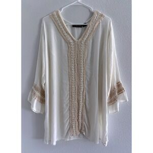 Raya Sun Dress‎ Womens Size 3XL Cream Embroidered Boho Beachy Stretch Coverup